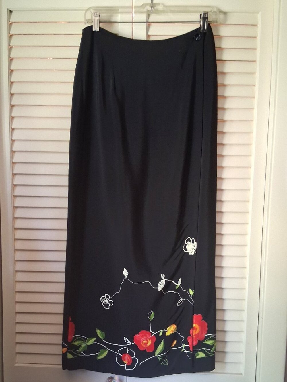 Vintage ILYSE HART LTD. Black Floral Print Maxi-Wrap Skirt – Size 10